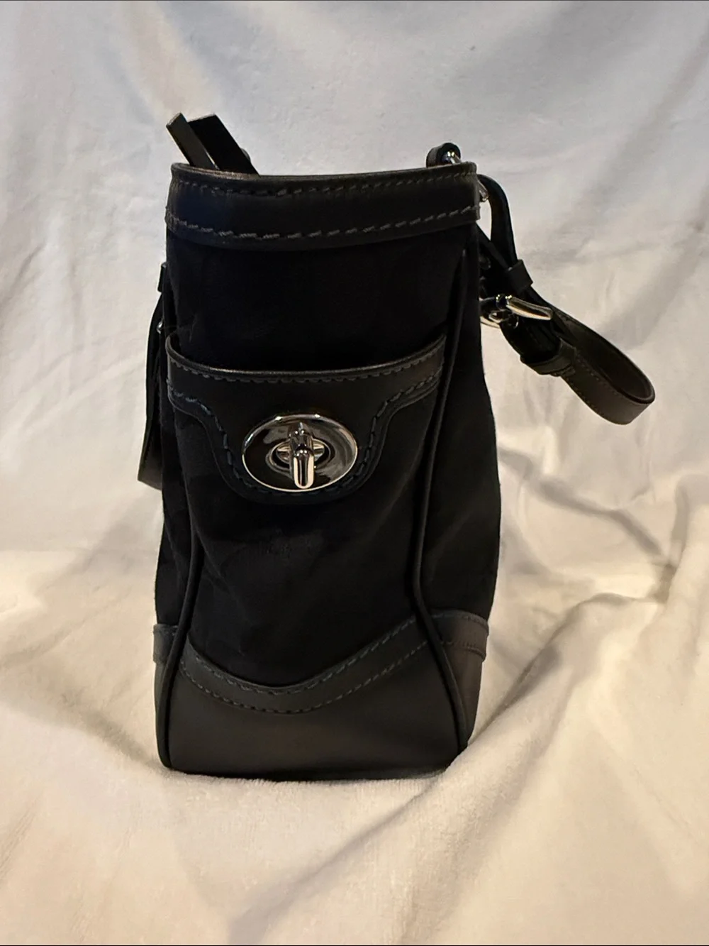 Coach Black Signature Jacquard Tote with Leather Accents